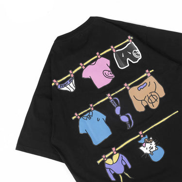 PEANUT STAIN - Clothesline Black Oversized Tshirt